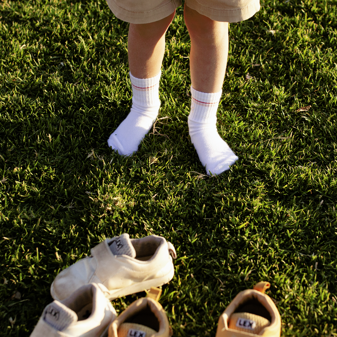 WANDER CREW SOCKS (RETRO PINK STRIPE)