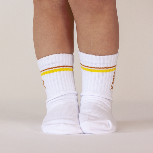 WANDER CREW SOCKS (RETRO YELLOW STRIPE)